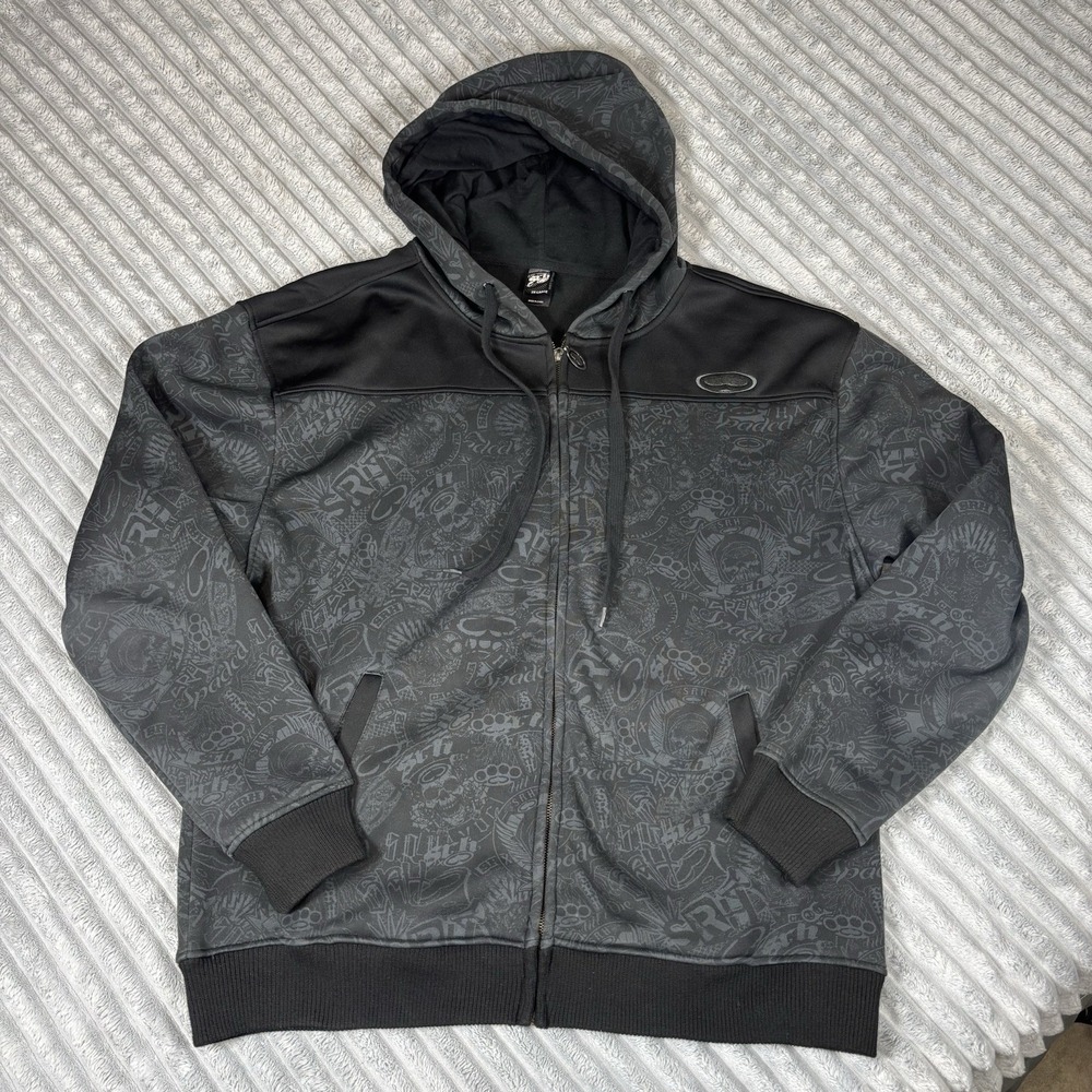 Vintage Y2K SRH Zip Up Hoodie Skulls Mens 2XL‎ Skater Grunge Streetwear